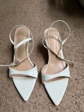 White strappy kitten heel